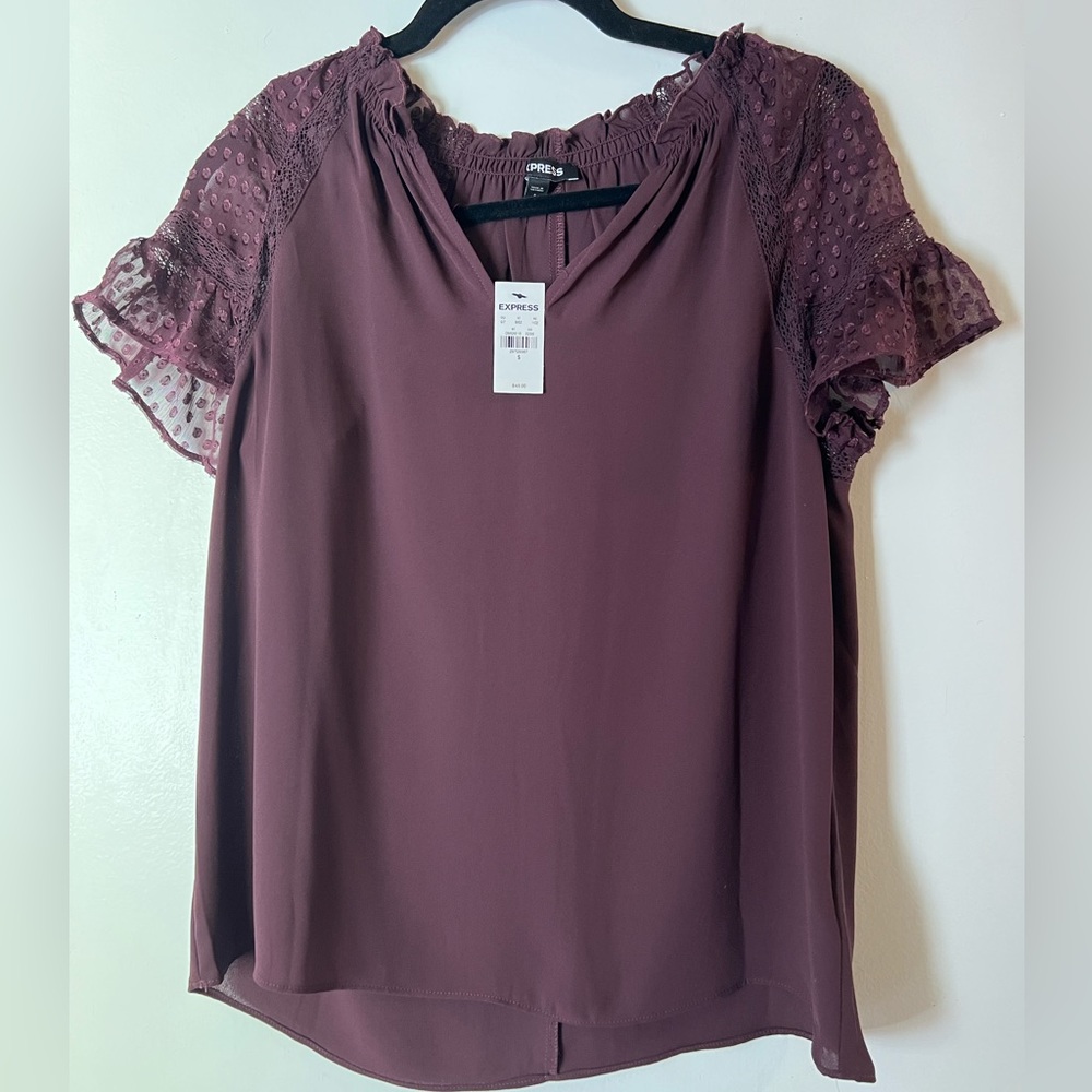 Express limited edition blouse with short/shoulder sleeves! Size S, Maroon color